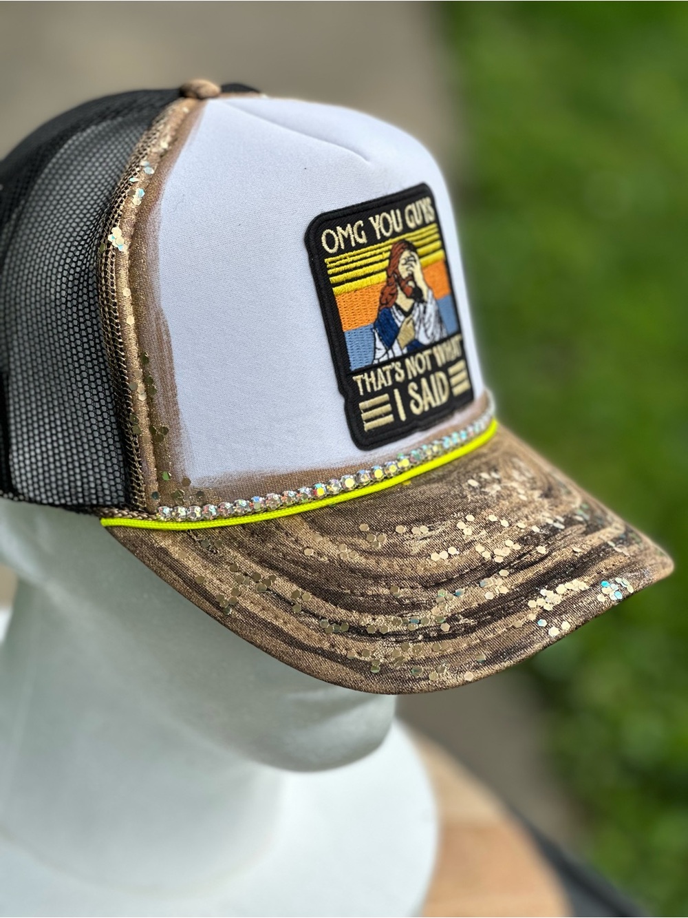 OTTO Brown, White & Gold Embellished Trucker Hat - Picture 2 of 3